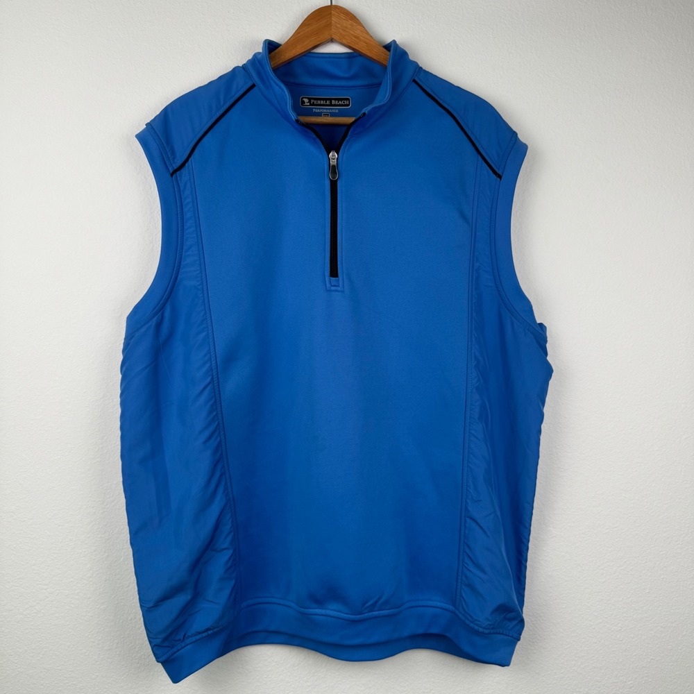 Pebble Beach Golf Vest Mens XXL Blue Excellent Outdoor Athleisure Quarter Zip